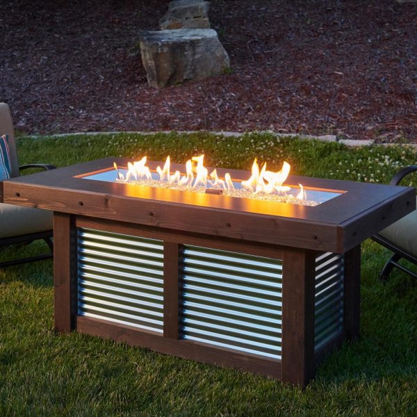 Denali Brew 57 Inch Rectangular Wood-Burning Natural Gas Fire Pit Table in Brown by The Outdoor GreatRoom Company