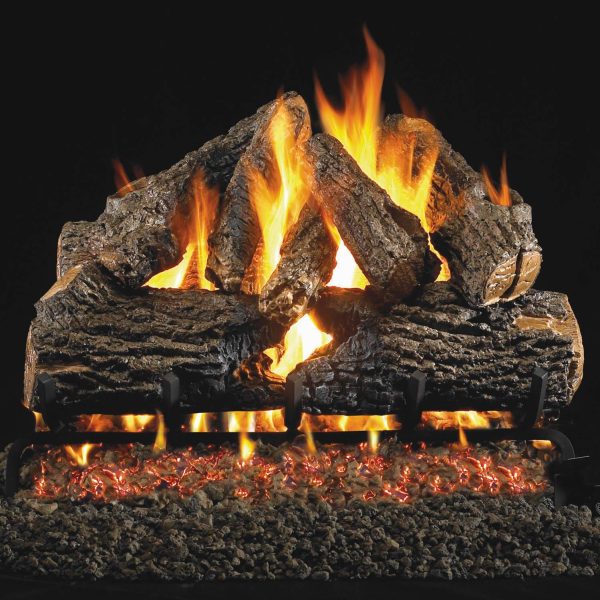 Peterson Real Fyre 18-Inch Charred Oak Indoor/Outdoor Gas Log Set With Vented Natural Gas Stainless G45 Burner - Match Light