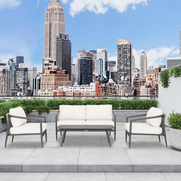 Midnight Cove 4 Pc Aluminum Seating Set w/ Loveseat in Slate/Canvas Natural by Lakeview Outdoor Designs