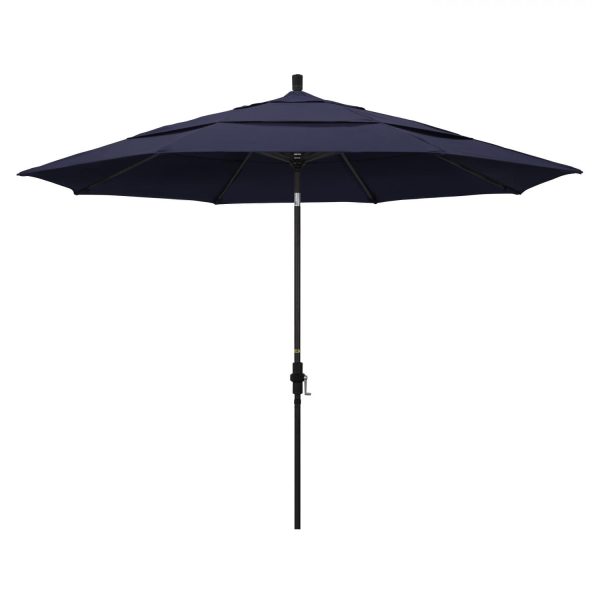 California Umbrella 11 Ft. Octagonal Aluminum Collar Tilt Patio Umbrella W/ Crank Lift & Aluminum Ribs - Stone Black Frame / Sunbrella Canvas Navy Canopy