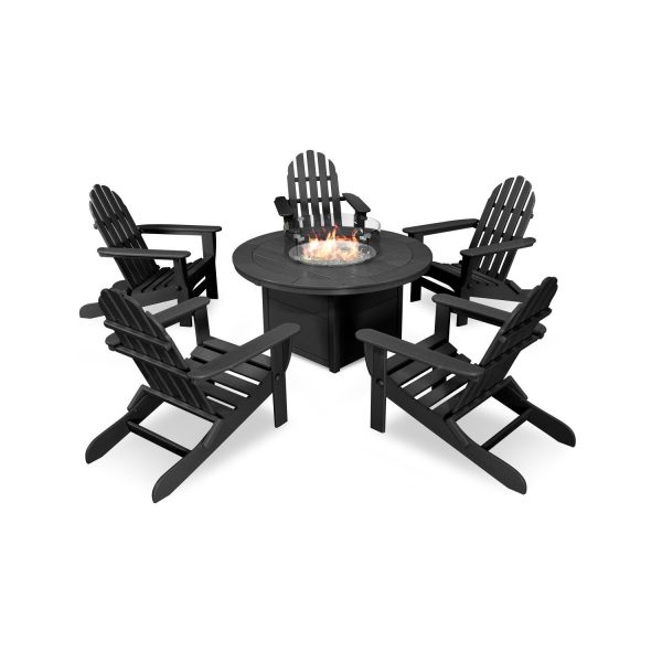 Classic Adirondack 6 Pc Recycled Plastic Fire Pit Seating Set in Black by POLYWOOD
