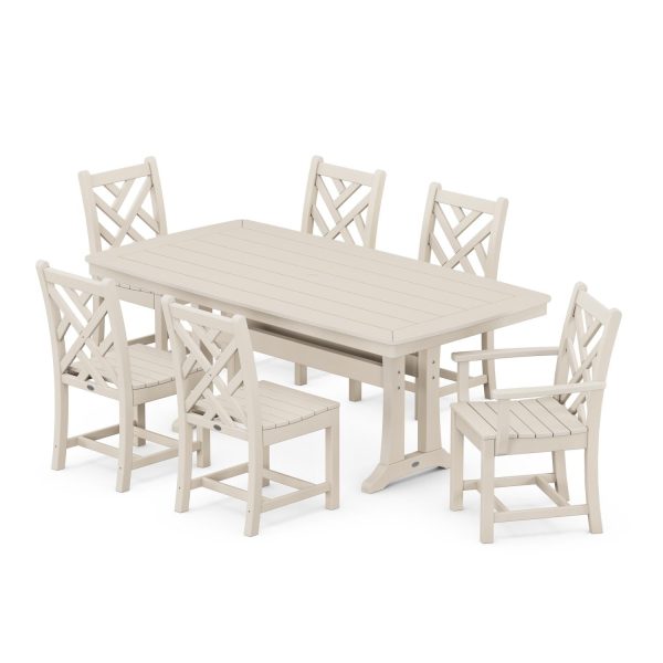 POLYWOOD Chippendale 7-Piece Nautical Trestle Dining Set - Sand