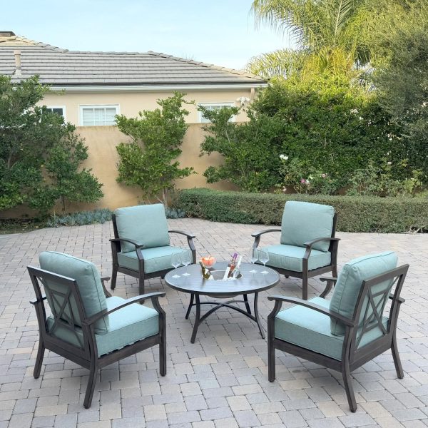 Atlantis 5 Pc Aluminum Seating Set w/ 4 Club Chairs & Ice Bucket in Walnut/Spa by Darlee