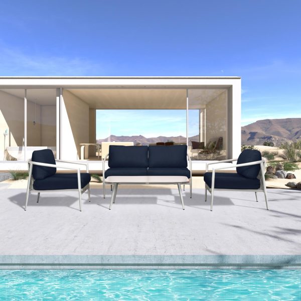 Midnight Cove 4 Pc Aluminum Seating Set w/ Loveseat in Urban Stone/Spectrum Indigo by Lakeview Outdoor Designs