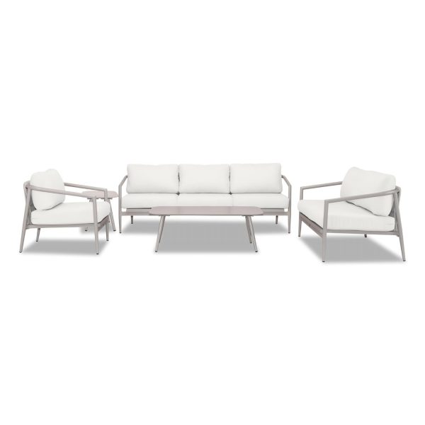 Midnight Cove 5 Pc Aluminum Seating Set w/ Sofa in Urban Stone/Canvas Natural by Lakeview Outdoor Designs