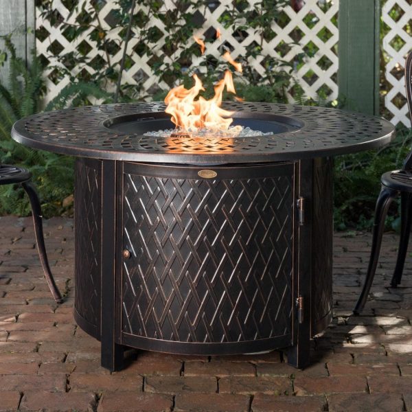 Palm Way 42 Inch Round Aluminum Natural Gas Fire Pit Table in Antique Bronze by Ultimate Patio (Ships As Propane w/ Natural Gas Conversion Kit)