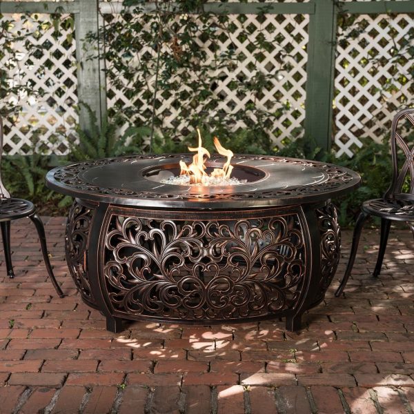 WestCay 51 Inch Round Cast Aluminum Propane Fire Pit Table in Bronze by Ultimate Patio