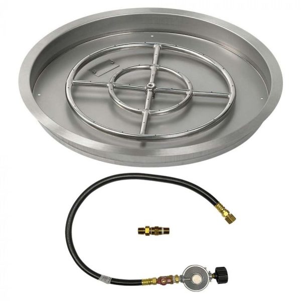 BBQGuys Signature 25 Inch Stainless Steel Round Drop-In Pan W/Match Light Kit - 18 Inch Ring - Propane