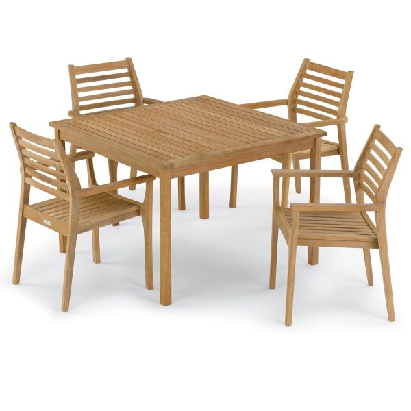 Mera 5 Pc Natural Teak Dining Set W/ 42 Inch Square Table By Oxford Garden