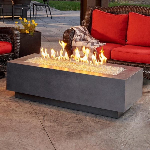 Cove 54 Inch Rectangular GFRC Propane Fire Pit Table in Midnight Mist by The Outdoor GreatRoom Company