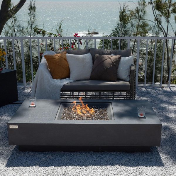 Landing View 60 Inch Rectangular Concrete Natural Gas Fire Pit Table in Black by Lakeview Outdoor Designs
