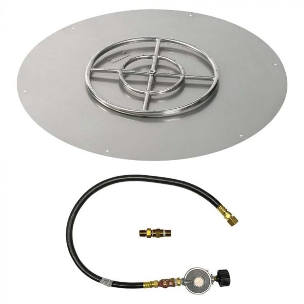 BBQGuys Signature 36 Inch Stainless Steel Round Flat Pan W/Match Light Kit - 18 Inch Ring - Propane