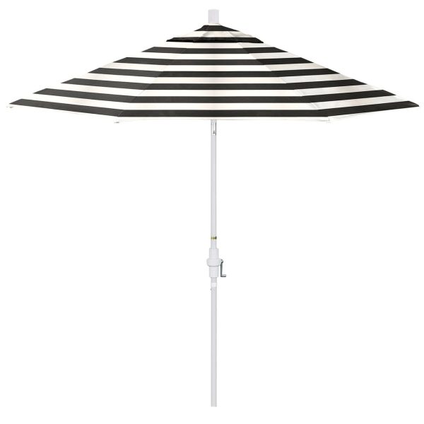 California Umbrella Golden State Series 9 Ft Octagonal Aluminum Collar Tilt Patio Umbrella W/ Crank Lift - Matted White Frame / Sunbrella Cabana Classic Canopy