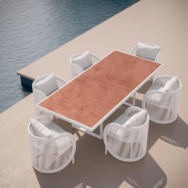 Kamari Woven Rope 7 Piece Dining Set W/ Umber Dekton Table Top By Azzurro Living