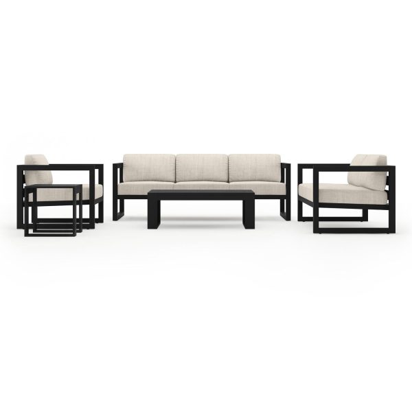 Misty Cove 5 Pc Aluminum Seating Set w/ Sofa in Black/Cast Silver by Lakeview Outdoor Designs