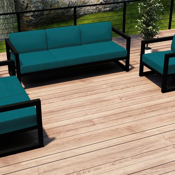 Misty Cove 3 Pc Aluminum Seating Set w/ Sofa in Black/Spectrum Peacock by Lakeview Outdoor Designs