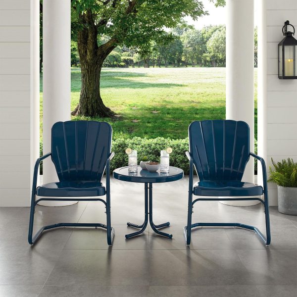 Ultimate Patio Fieldlook 3Pc Retro Outdoor Chair Set in Navy Blue