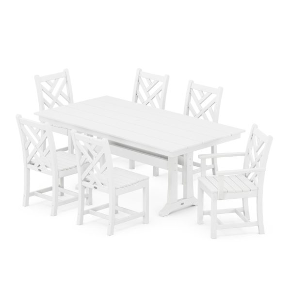 POLYWOOD Chippendale 7-Piece Farmhouse Trestle Dining Set - White