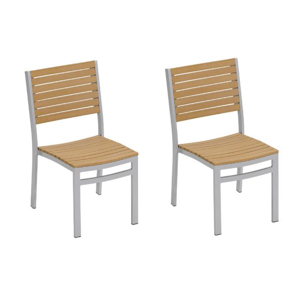 Travira 2 Pc Aluminum Dining Side Chair W/ Natural Tekwood Slats in Flint By Oxford Garden