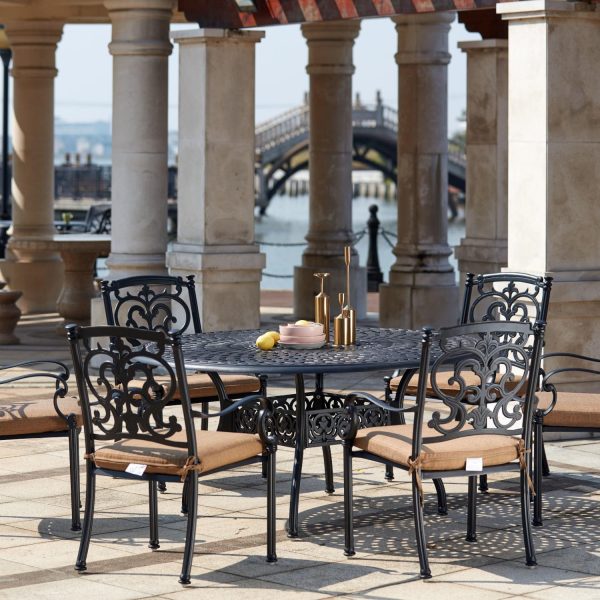 Santa Barbara 7 Pc Cast Aluminum Dining Set w/ 59 Inch Round Series 60 Table in Antique Bronze/Sesame by Darlee