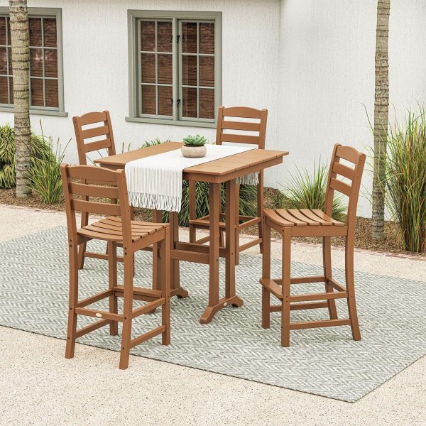 POLYWOOD La Casa Cafe 5-Piece Farmhouse Trestle Bar Set - Teak