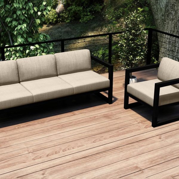 Misty Cove 2 Pc Aluminum Seating Set in Black/Canvas Flax by Lakeview Outdoor Designs