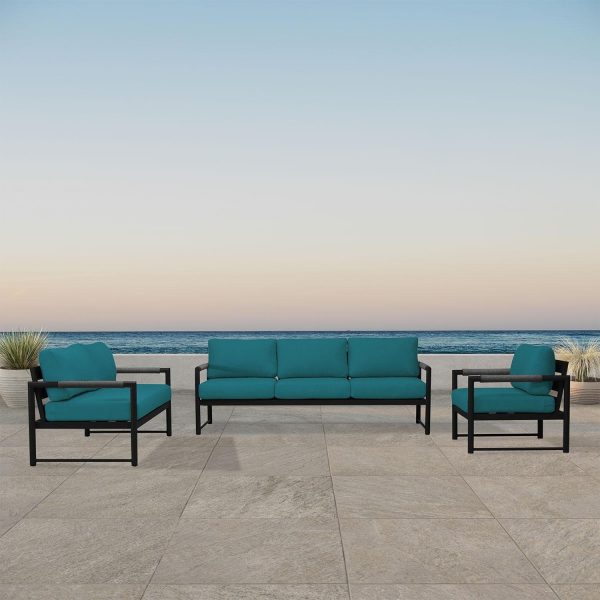 Avenue Bay 3 Pc Aluminum Sofa Seating Set in Black/Spectrum Peacock by Lakeview Outdoor Designs