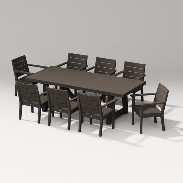 Latitude 9 Pc A-Frame Table Arm Chair Dining Set in Vintage Coffee By PW Designer Series