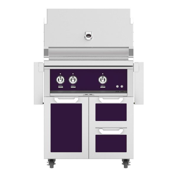 Hestan 30-Inch Propane Gas Grill W/ Sear Burner & Rotisserie On Double Drawer & Door Tower Cart - Lush - GMBR30-LP-PP