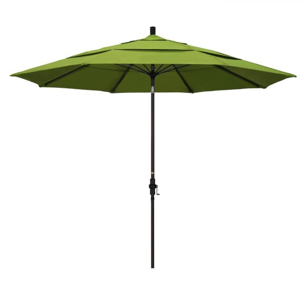 California Umbrella 11 Ft. Octagonal Aluminum Collar Tilt Patio Umbrella W/ Crank Lift & Fiberglass Ribs - Bronze Frame / Sunbrella Canvas Macaw Canopy