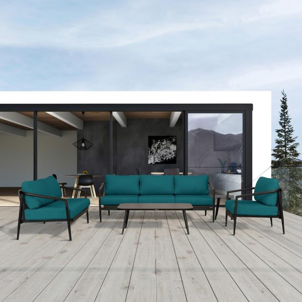 Midnight Cove 5 Pc Aluminum Seating Set w/ Sofa in Black/Spectrum Peacock by Lakeview Outdoor Designs