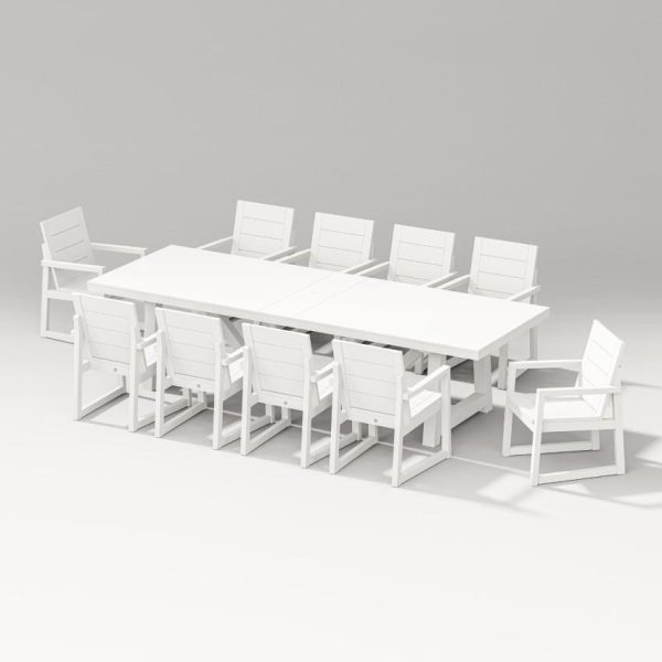 Elevate 11 Pc A-Frame Table Arm Chair Dining Set in Vintage White By PW Designer Series