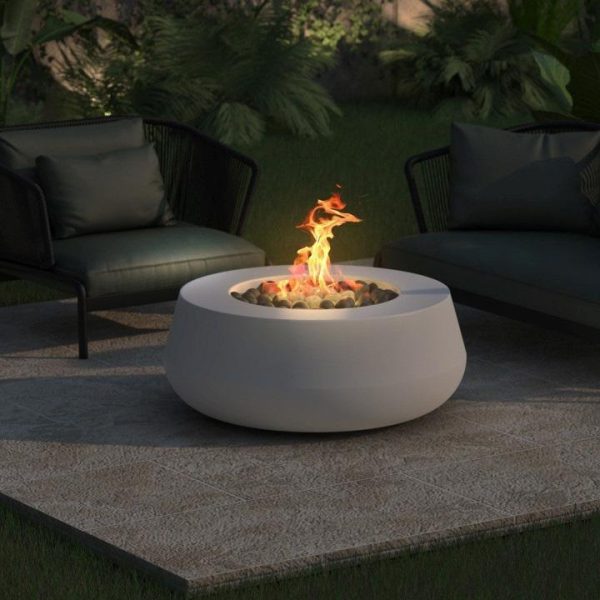 Rustic Road 42 Inch Round GFRC Natural Gas Fire Pit Table in Ultra White by Lakeview Outdoor Designs
