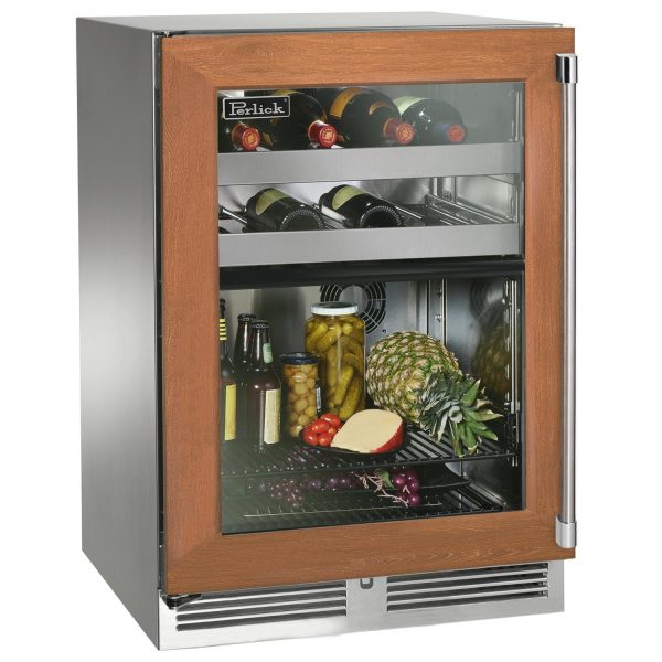 Perlick 24-Inch Signature Series Shallow Depth Stainless Steel Panel Ready Glass Door Outdoor Beverage Center - Left Hinged - HH24BO-4-4L