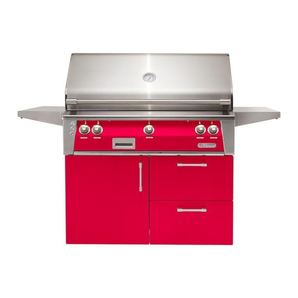 Alfresco ALXE 42-Inch Freestanding Propane Grill On Deluxe Cart With Sear Zone And Rotisserie in Raspberry Red - ALXE-42SZCD-LP-S3027