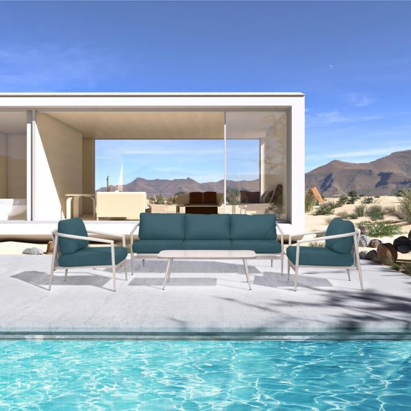 Midnight Cove 4 Pc Aluminum Seating Set w/ Sofa in Urban Stone/Cast Lagoon by Lakeview Outdoor Designs