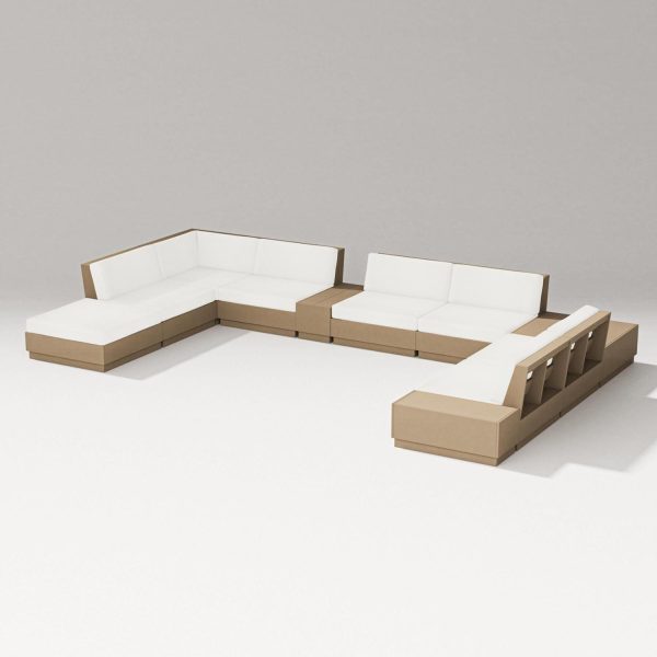 Elevate 11 Pc Recycled Plastic Sectional Seating Set in Vintage Sahara/Natural Linen By PW Designer Series