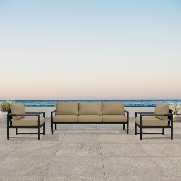 Avenue Bay 3 Pc Aluminum Sofa Club Chair in Black/Heather Beige by Lakeview Outdoor Designs