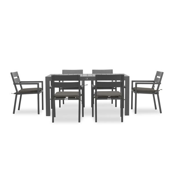 Calm Bay Classic 7 Pc Rectangular Aluminum Dining Set in Slate/Canvas Charcoal by Lakeview Outdoor Designs