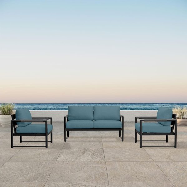 Avenue Bay 3 Pc Aluminum Seating Set in Black/Cast Lagoon by Lakeview Outdoor Designs