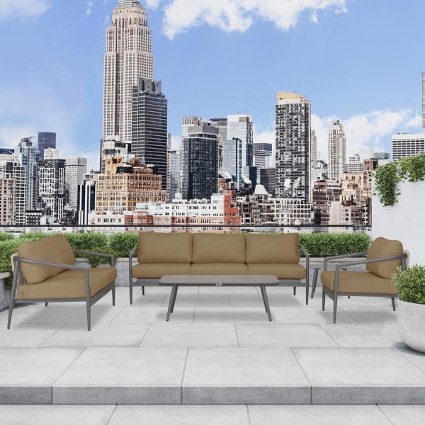 Midnight Cove 5 Pc Aluminum Seating Set w/ Sofa in Slate/Heather Beige by Lakeview Outdoor Designs