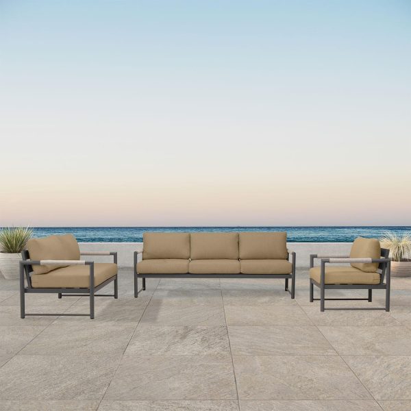Avenue Bay 3 Pc Aluminum Sofa Seating Set in Slate/Heather Beige by Lakeview Outdoor Designs