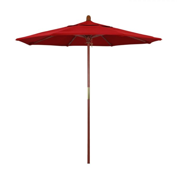 California Umbrella 7.5 Ft. Octagonal Hardwood Patio Umbrella W/ Push Lift & Hardwood Ribs - Sunbrella Canvas Jockey Red Canopy