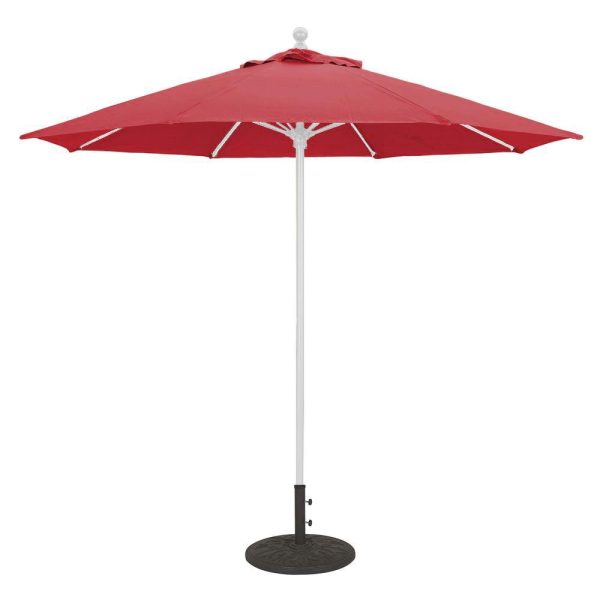 Galtech 9 Ft. Octagonal Aluminum Patio Market Umbrella W/ Push Lift - White Frame W/ Sunbrella Canvas Jockey Red Canopy