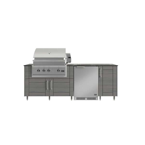 WeatherStrong Bimini 7 1/2 Ft Outdoor Kitchen Island w/ DCS Natural Gas Grill & Refrigerator in Dark Ash/Midnight Ice
