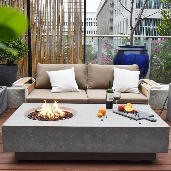 Modernview 56 Inch Rectangular Concrete Natural Gas Fire Pit Table in Gray by Lakeview Outdoor Designs