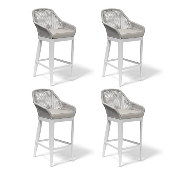 Miami 4 Piece Olefin Rope & Aluminum Patio Barstool Set W/ Sunbrella Echo Ash Cushions By Sunset West