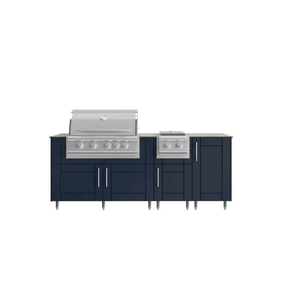 WeatherStrong Abaco 7 Ft Outdoor Kitchen Island w/ Blaze Natural Gas Grill & Side Burner in Sapphire Blue/Glacier Frost