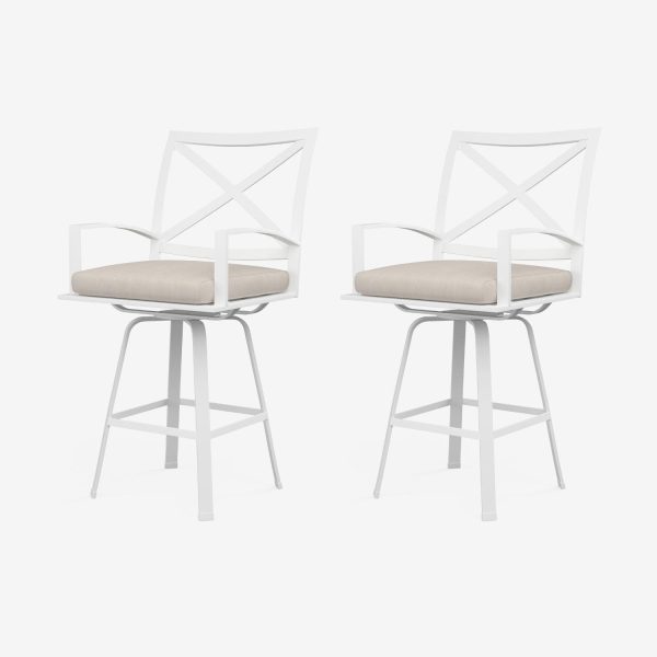 Bristol 2 Piece Aluminum Swivel Patio Counter Stool Set W/ Sunbrella Canvas Flax Self Welt Cushions By Sunset West