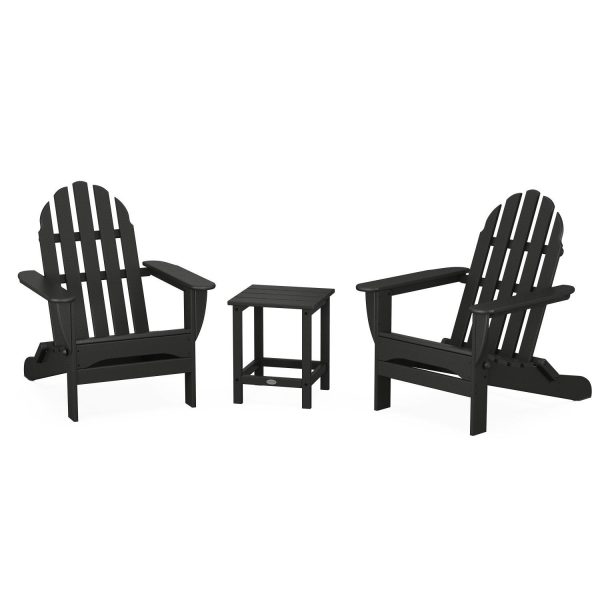 Classic Adirondack 3 Pc Recycled Plastic Seating Set w/ Long Island End Table in Black by POLYWOOD